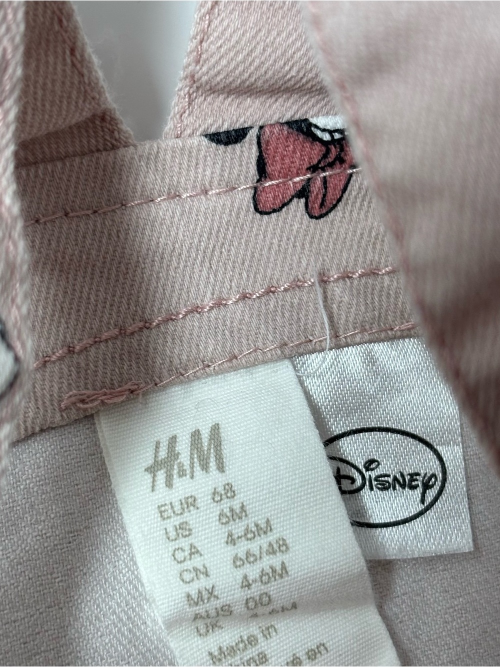 H&M Disney Minnie Mouse Pink Romper & Twill Overalls Dress Set 6M AOP Cotton - Picture 7 of 7